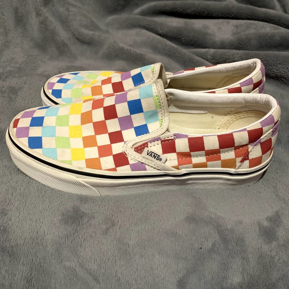 Vans Rainbow Slip-Ons Checkered Pattern Size M 5 … - image 1